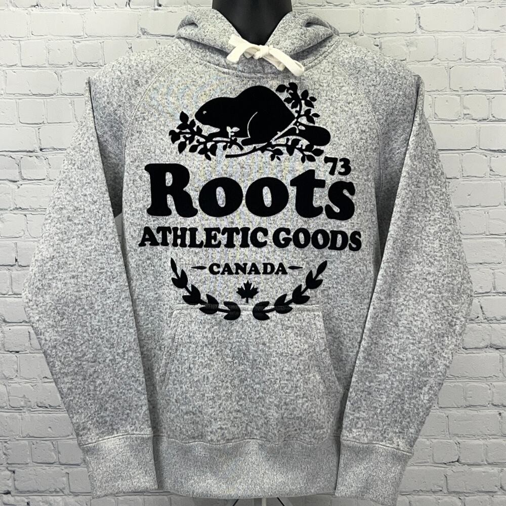 Roots Athletic Goods Canada Beaver Hoodie M Medium Gray Hooded Sweatshirt Pocket